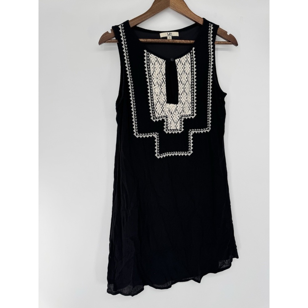 Ya Los Angeles Mini Dress S Black Cream Lace Trim Aztec‎ Beachy Boho Cottagecore